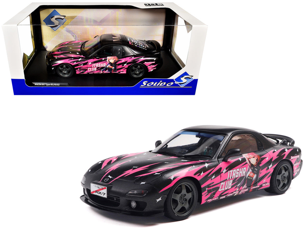 1994 Mazda RX7 (FDRS) RHD (Right Hand Drive) "Itasha Club" Black Metallic with Pink Graphics 1/18 Diecast Model Car by Solido by Solido