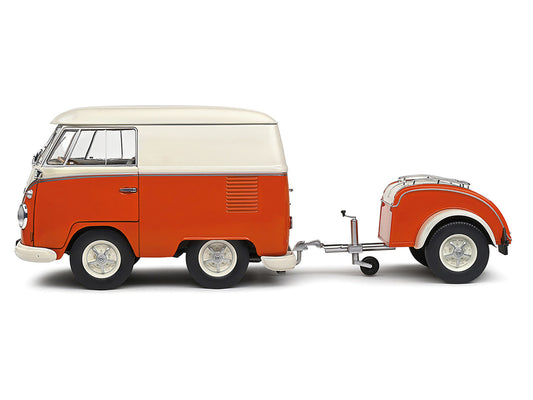 1950 Volkswagen Kool Kombi Van with Trailer Orange and White 1/18 Diecast Model Car by Solido by Solido