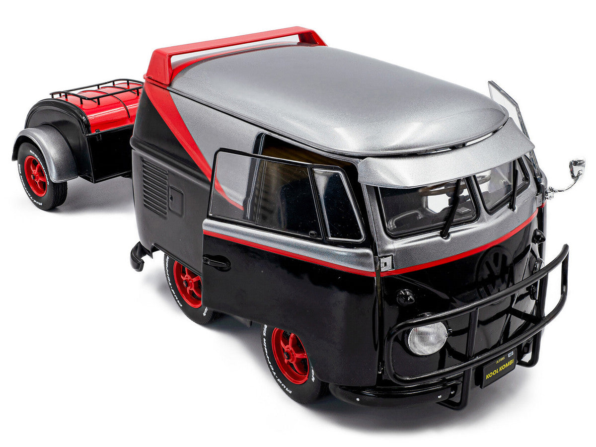 2024 Volkswagen Kool Kombi Sport Van with Trailer Black and Silver with Red Stripe 1/18 Diecast Model Car by Solido by Solido