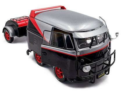2024 Volkswagen Kool Kombi Sport Van with Trailer Black and Silver with Red Stripe 1/18 Diecast Model Car by Solido by Solido