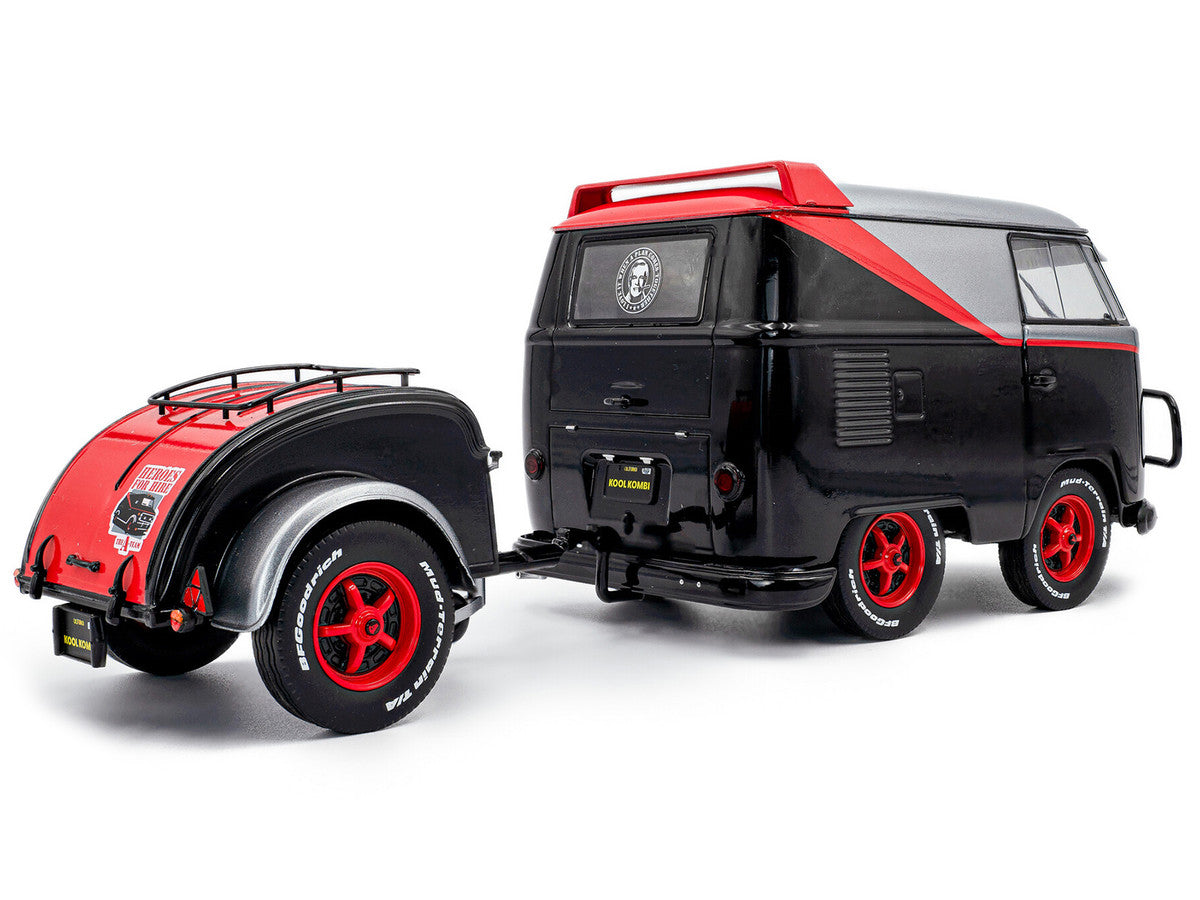 2024 Volkswagen Kool Kombi Sport Van with Trailer Black and Silver with Red Stripe 1/18 Diecast Model Car by Solido by Solido