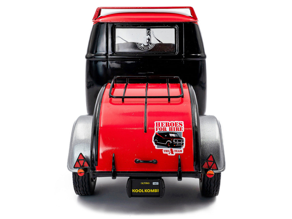 2024 Volkswagen Kool Kombi Sport Van with Trailer Black and Silver with Red Stripe 1/18 Diecast Model Car by Solido by Solido