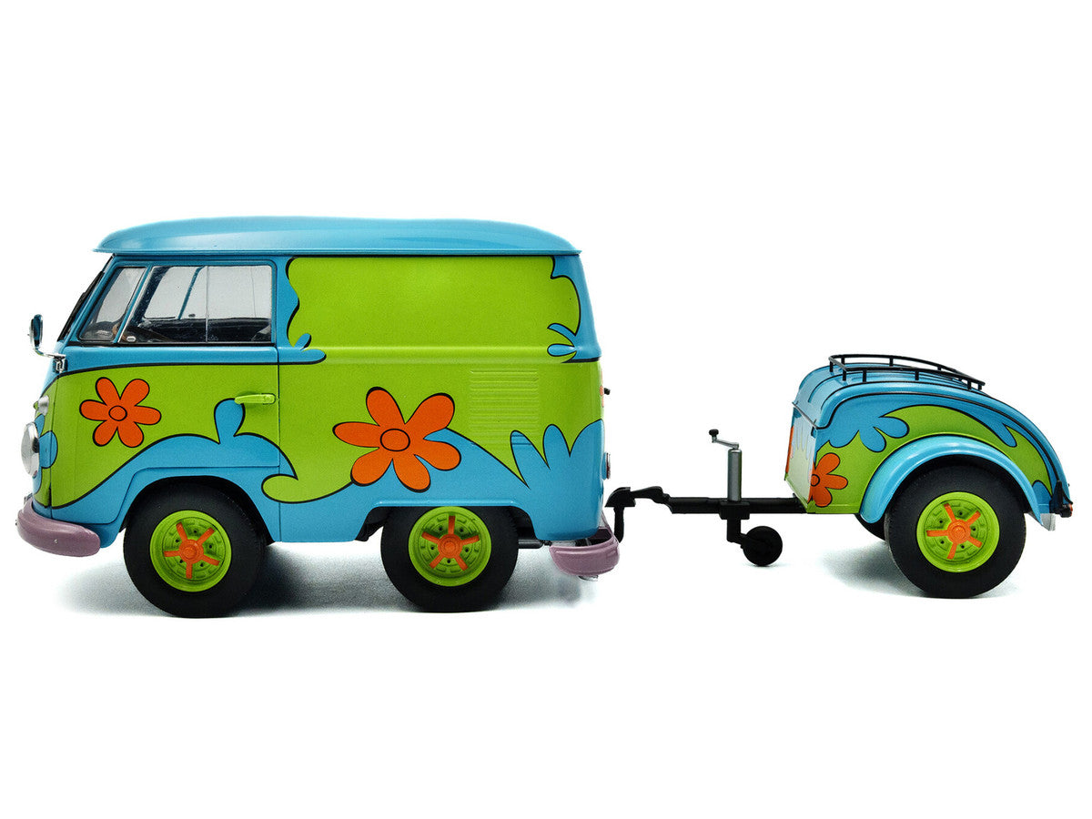 2024 Volkswagen Kool Kombi Van with Trailer "Ghost Hunter" Blue and Green with Graphics 1/18 Diecast Model Car by Solido by Solido