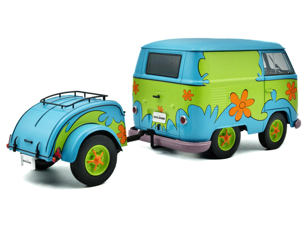 2024 Volkswagen Kool Kombi Van with Trailer "Ghost Hunter" Blue and Green with Graphics 1/18 Diecast Model Car by Solido by Solido