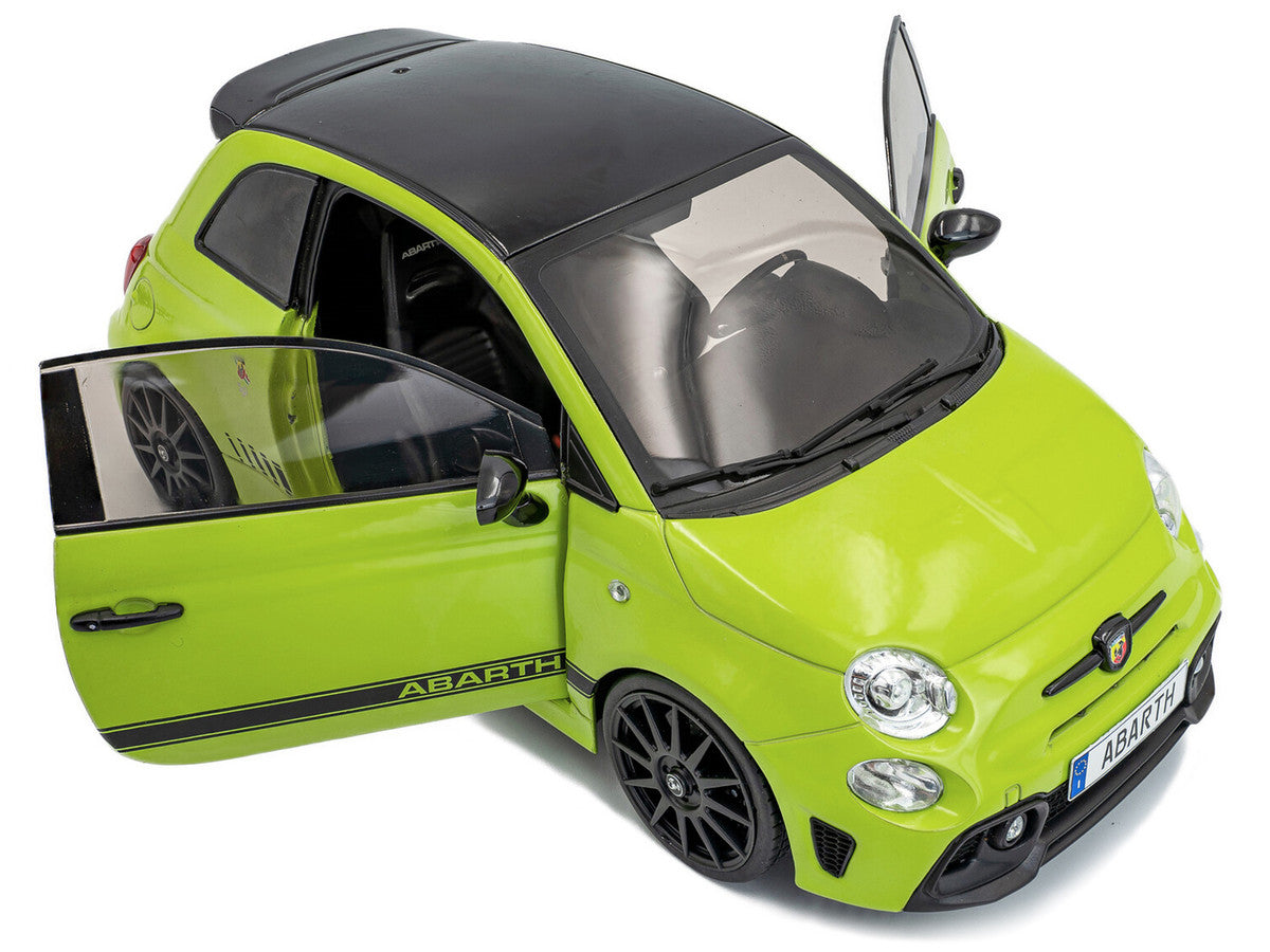 2023 Fiat F595 Abarth Verde Adrenalina Green with Black Top and Stripes 1/18 Diecast Model Car by Solido by Solido
