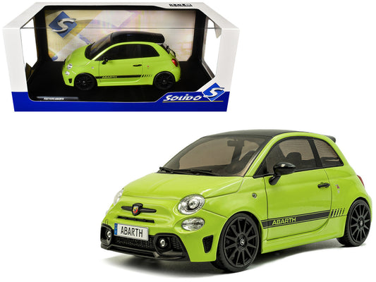 2023 Fiat F595 Abarth Verde Adrenalina Green with Black Top and Stripes 1/18 Diecast Model Car by Solido by Solido