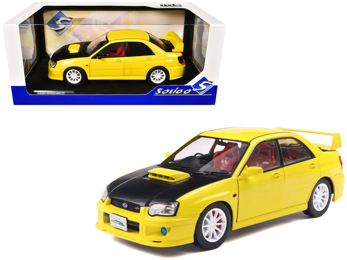 2003 Subaru Impreza WRX STI RHD (Right Hand Drive) Yellow with Carbon Hood 1/18 Diecast Model Car by Solido by Solido