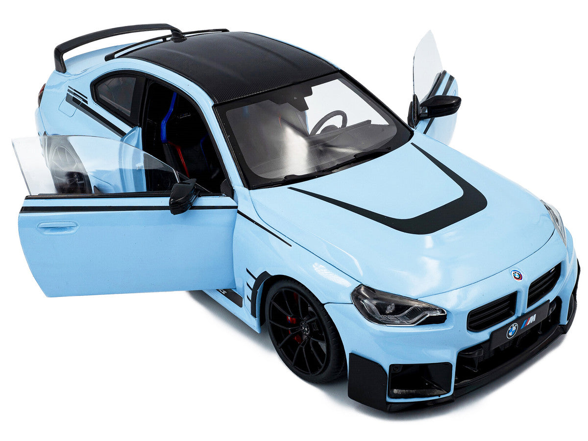 2024 BMW M2 Performance Parts Zandvoort Blue with Carbon Top and Black Stripes 1/18 Diecast Model Car by Solido by Solido