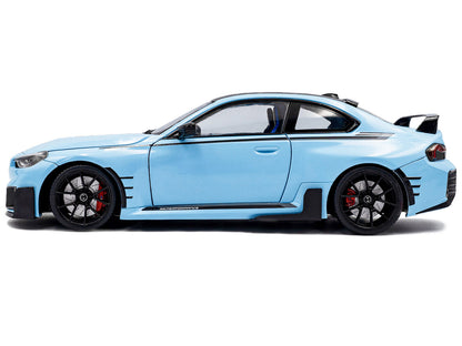 2024 BMW M2 Performance Parts Zandvoort Blue with Carbon Top and Black Stripes 1/18 Diecast Model Car by Solido by Solido