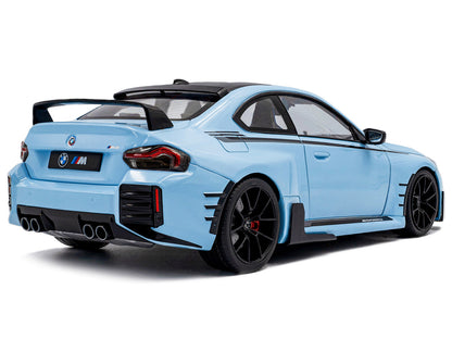 2024 BMW M2 Performance Parts Zandvoort Blue with Carbon Top and Black Stripes 1/18 Diecast Model Car by Solido by Solido