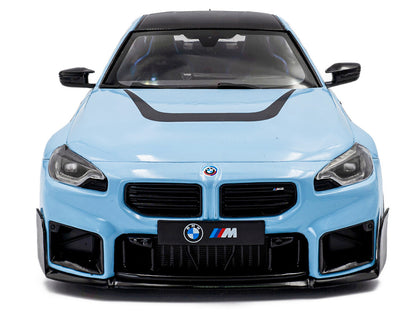 2024 BMW M2 Performance Parts Zandvoort Blue with Carbon Top and Black Stripes 1/18 Diecast Model Car by Solido by Solido