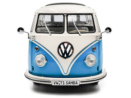 1962 Volkswagen T1 Samba Bus Baby Blue and White 1/18 Diecast Model Car by Solido by Solido