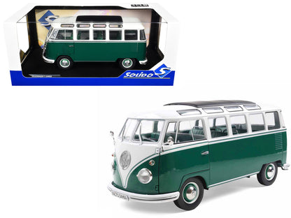 1962 Volkswagen T1 Samba Bus Green and White 1/18 Diecast Model Car by Solido by Solido