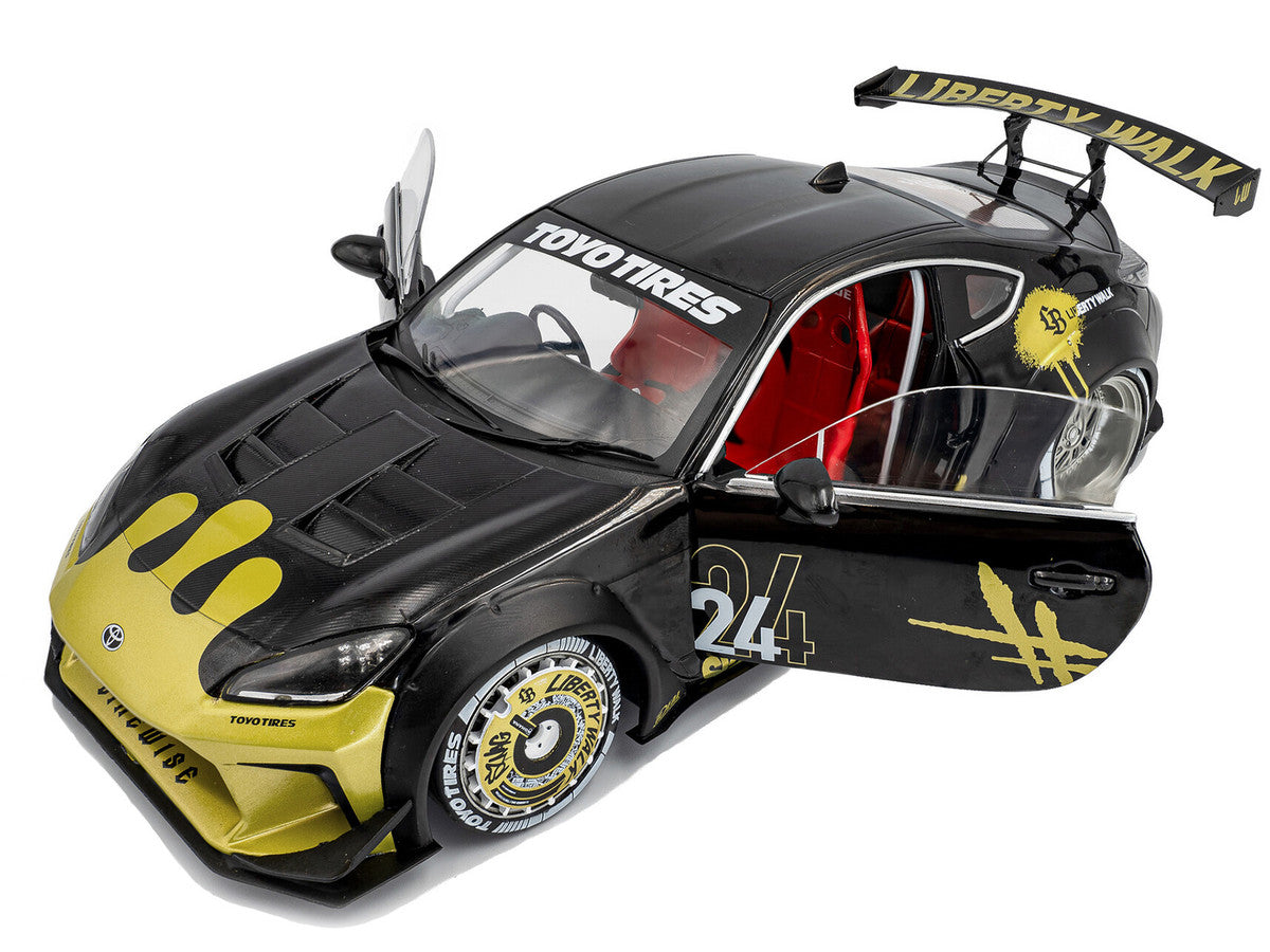 2024 Toyota GR86 Liberty Walk Body Kit RHD (Right Hand Drive) #24 Black with Gold Graphics 1/18 Diecast Model Car by Solido by Solido