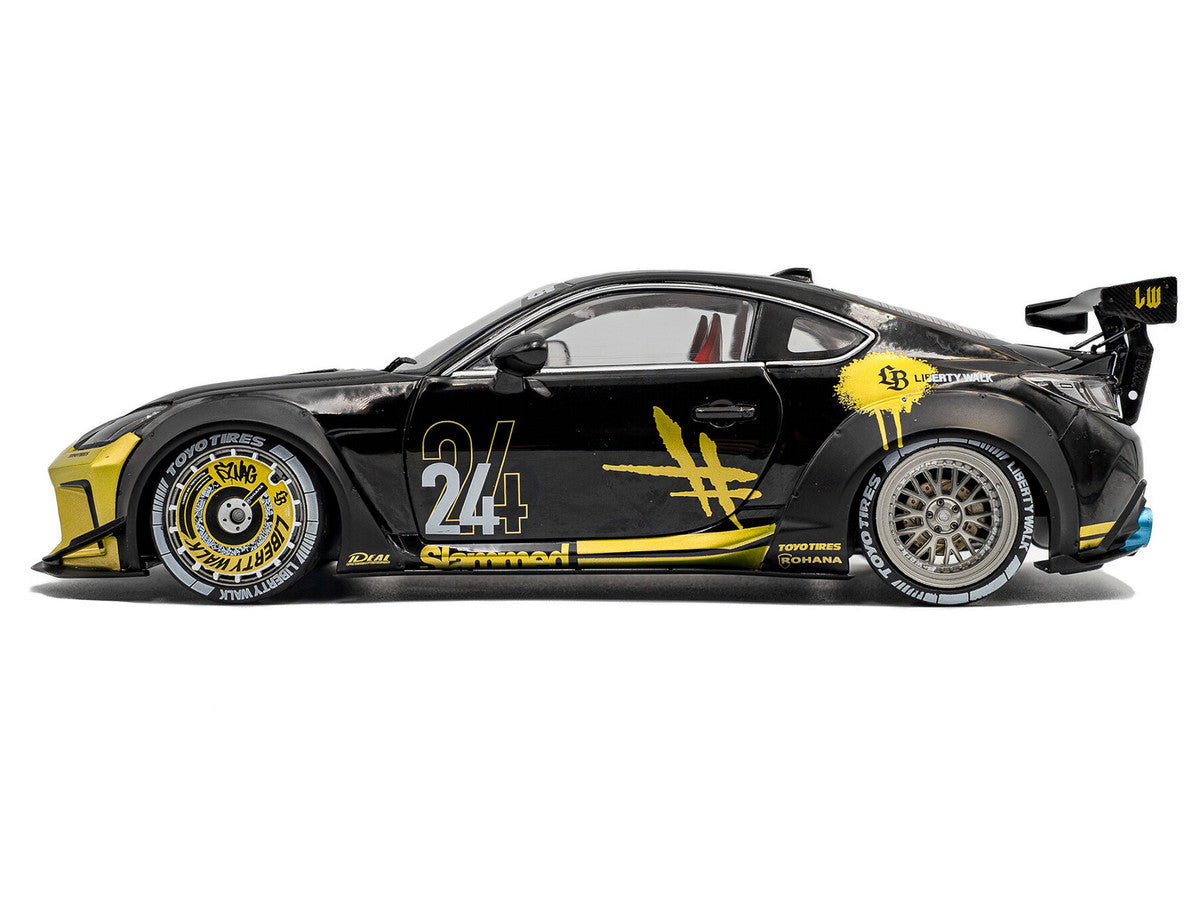 2024 Toyota GR86 Liberty Walk Body Kit RHD (Right Hand Drive) #24 Black with Gold Graphics 1/18 Diecast Model Car by Solido by Solido