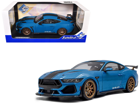 2024 Ford Shelby Mustang Super Snake Grabber Blue Metallic with Black Stripes 1/18 Diecast Model Car by Solido by Solido