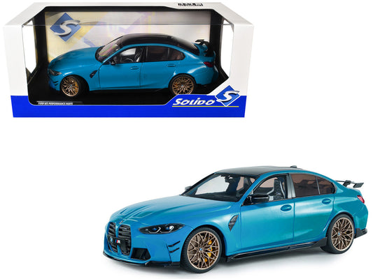2024 BMW M3 Competition Daytona Beach Blue with Carbon Top 1/18 Diecast Model Car by Solido by Solido