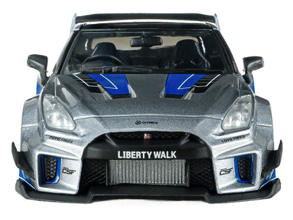 2020 Nissan GT-R (R35) Liberty Walk Silhouette RHD (Right Hand Drive) Silver Metallic with Black Top and Blue Graphics 1/43 Diecast Model Car by Solido by Solido
