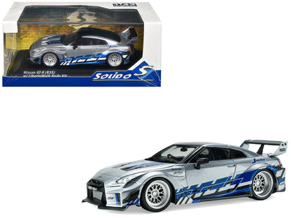 2020 Nissan GT-R (R35) Liberty Walk Silhouette RHD (Right Hand Drive) Silver Metallic with Black Top and Blue Graphics 1/43 Diecast Model Car by Solido by Solido