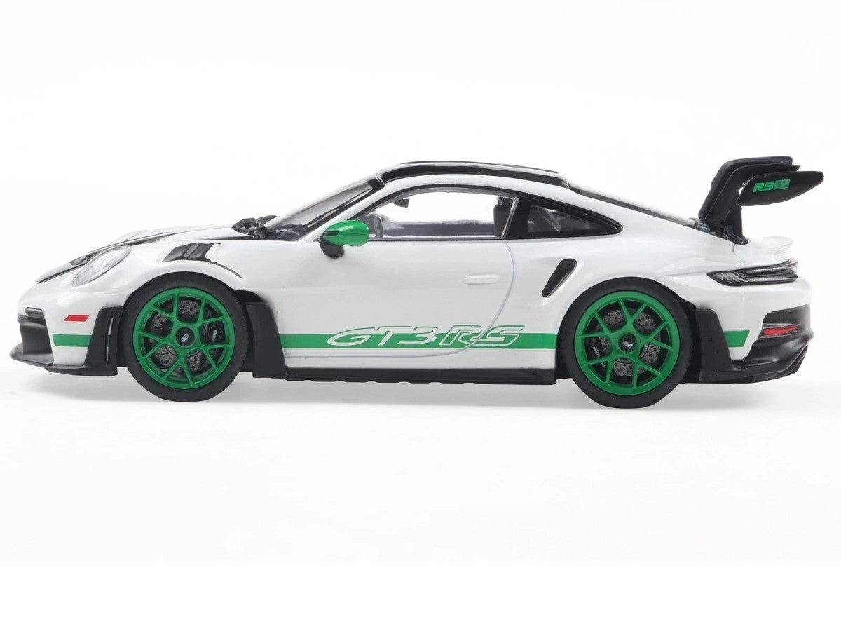 2023 Porsche 911 (992) GT3 RS "Tribute to Carrera RS Package" White with Green Stripes and Black Hood and Top 1/43 Diecast Model Car by Solido by Solido