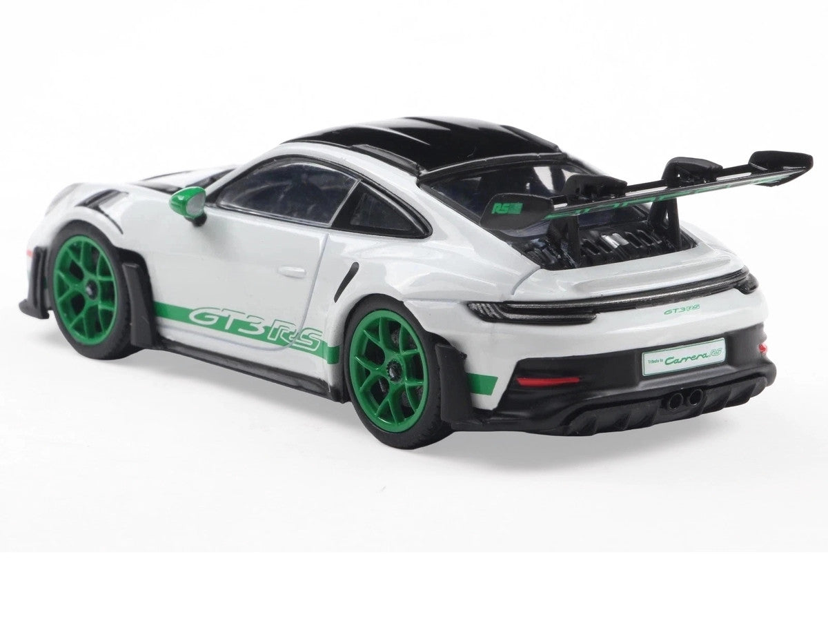 2023 Porsche 911 (992) GT3 RS "Tribute to Carrera RS Package" White with Green Stripes and Black Hood and Top 1/43 Diecast Model Car by Solido by Solido