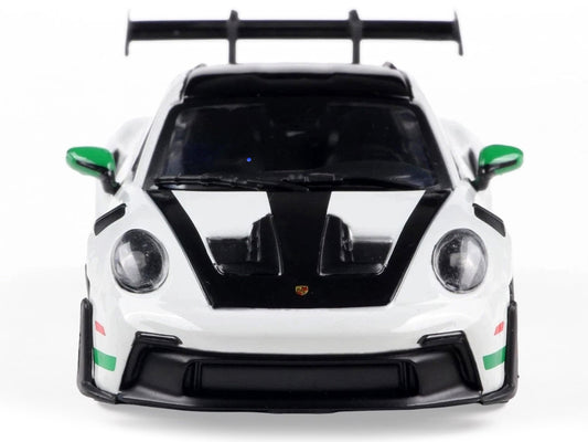 2023 Porsche 911 (992) GT3 RS "Tribute to Carrera RS Package" White with Green Stripes and Black Hood and Top 1/43 Diecast Model Car by Solido by Solido