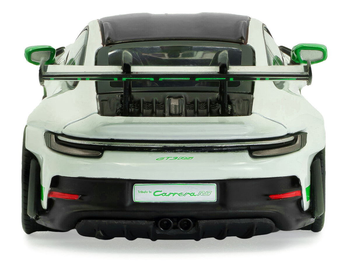 2023 Porsche 911 (992) GT3 RS "Tribute to Carrera RS Package" White with Green Stripes and Black Hood and Top 1/43 Diecast Model Car by Solido by Solido