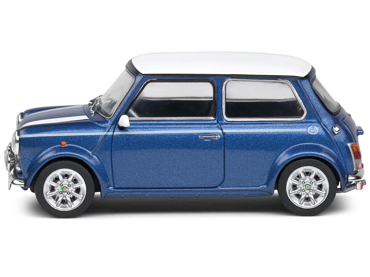 1994 Mini Cooper Sport Tahiti Blue Metallic with White Top and Stripes 1/43 Diecast Model Car by Solido by Solido