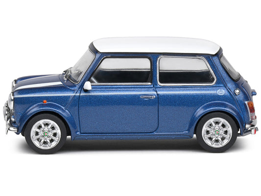 1994 Mini Cooper Sport Tahiti Blue Metallic with White Top and Stripes 1/43 Diecast Model Car by Solido by Solido