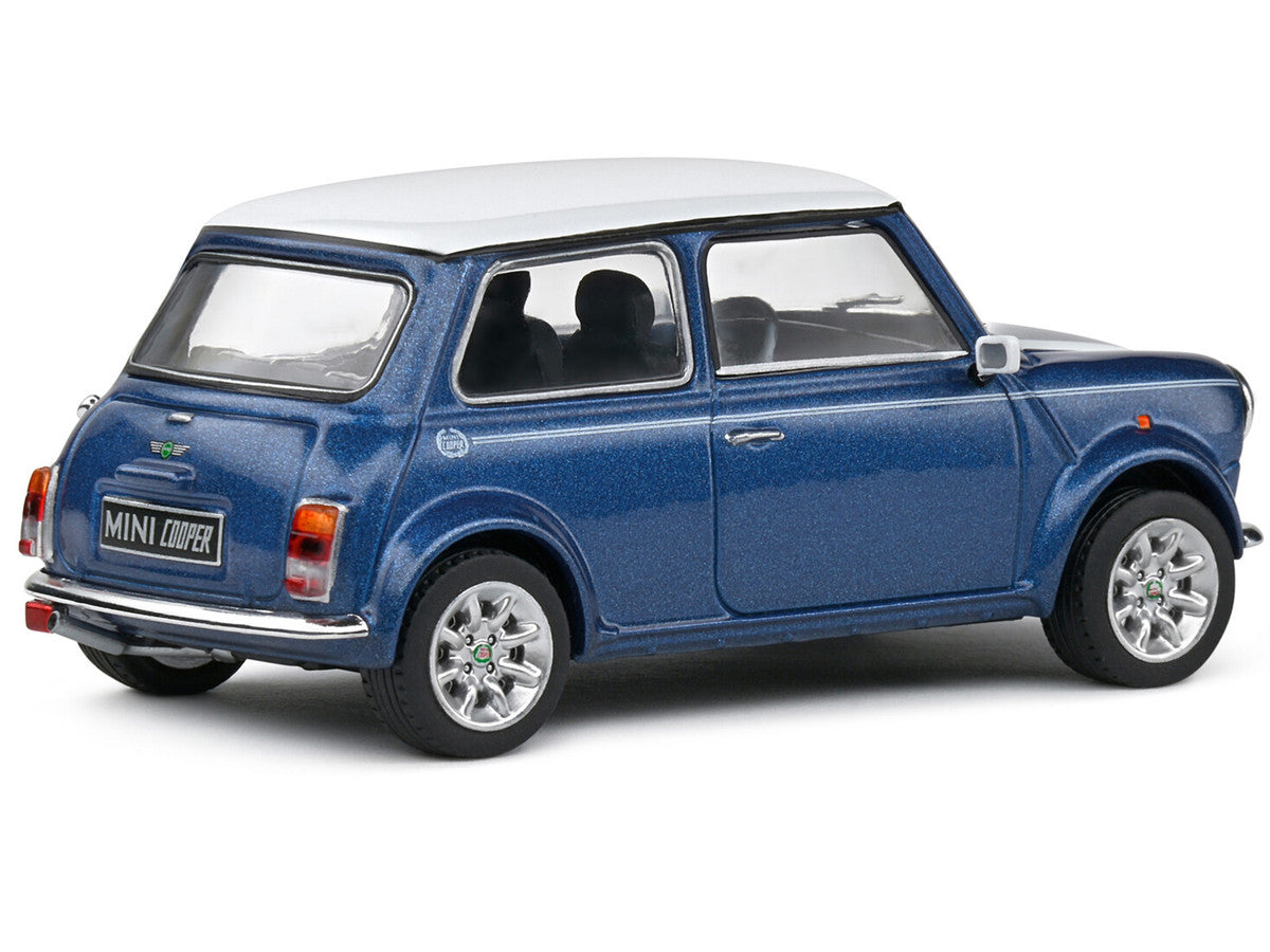 1994 Mini Cooper Sport Tahiti Blue Metallic with White Top and Stripes 1/43 Diecast Model Car by Solido by Solido