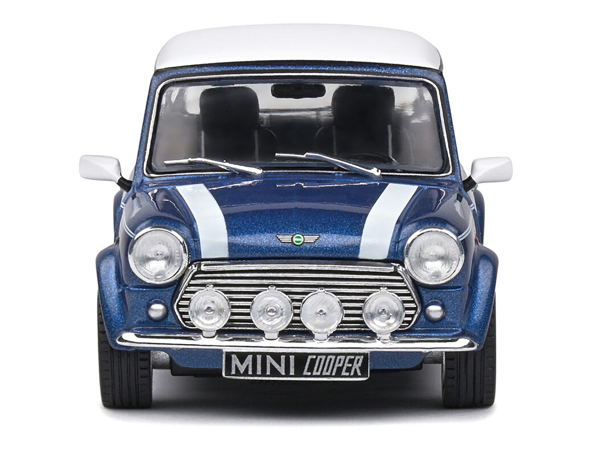 1994 Mini Cooper Sport Tahiti Blue Metallic with White Top and Stripes 1/43 Diecast Model Car by Solido by Solido