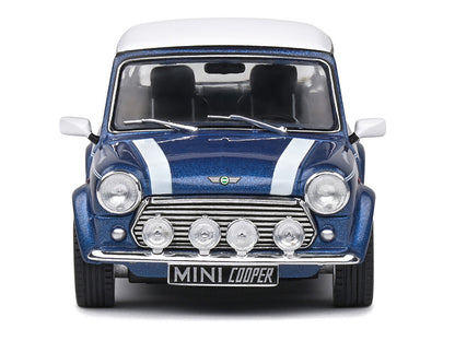 1994 Mini Cooper Sport Tahiti Blue Metallic with White Top and Stripes 1/43 Diecast Model Car by Solido by Solido