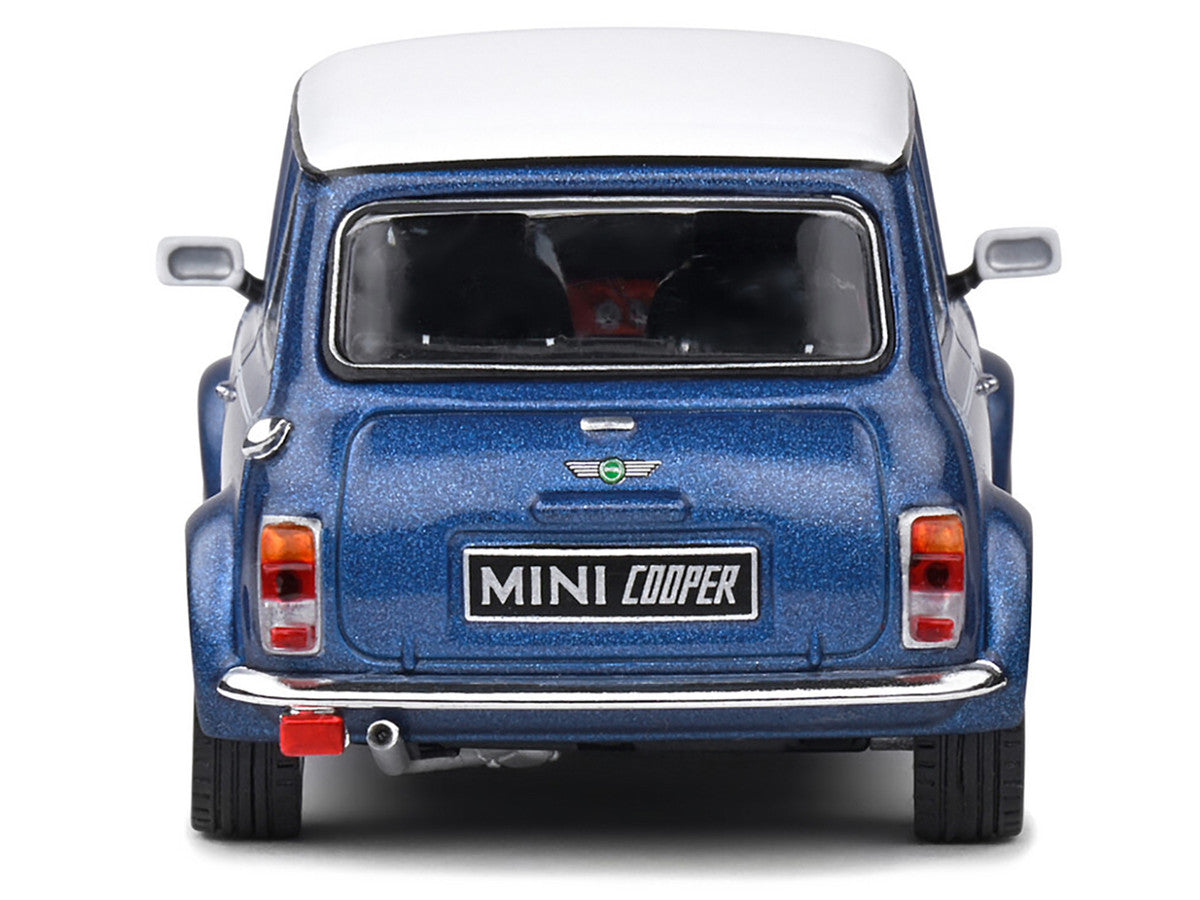 1994 Mini Cooper Sport Tahiti Blue Metallic with White Top and Stripes 1/43 Diecast Model Car by Solido by Solido