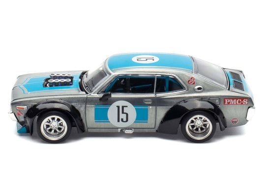 Datsun Laurel C130 RHD (Right Hand Drive) #15 Raw Metal with Blue Stripes "APA XPO 2025 Exclusive" 1/64 Diecast Model Car by Pop Race by Pop Race
