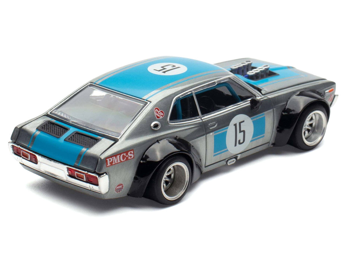 Datsun Laurel C130 RHD (Right Hand Drive) #15 Raw Metal with Blue Stripes "APA XPO 2025 Exclusive" 1/64 Diecast Model Car by Pop Race by Pop Race
