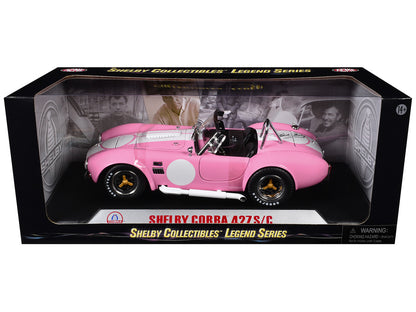 1965 Shelby Cobra 427 S/C Pink with White Stripes with Printed Carroll Shelby Signature's on the Trunk 1/18 Diecast Model Car by Shelby Collectibles by Shelby Collectibles