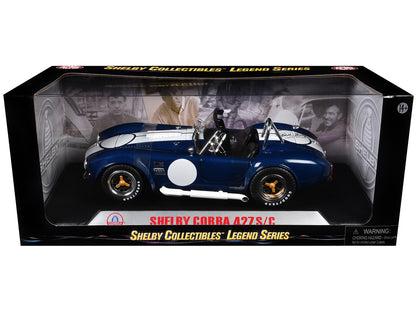 1965 Shelby Cobra 427 S/C Dark Blue Metallic with White Stripes with Printed Carroll Shelby's Signature on the Trunk 1/18 Diecast Model Car by Shelby Collectibles by Shelby Collectibles