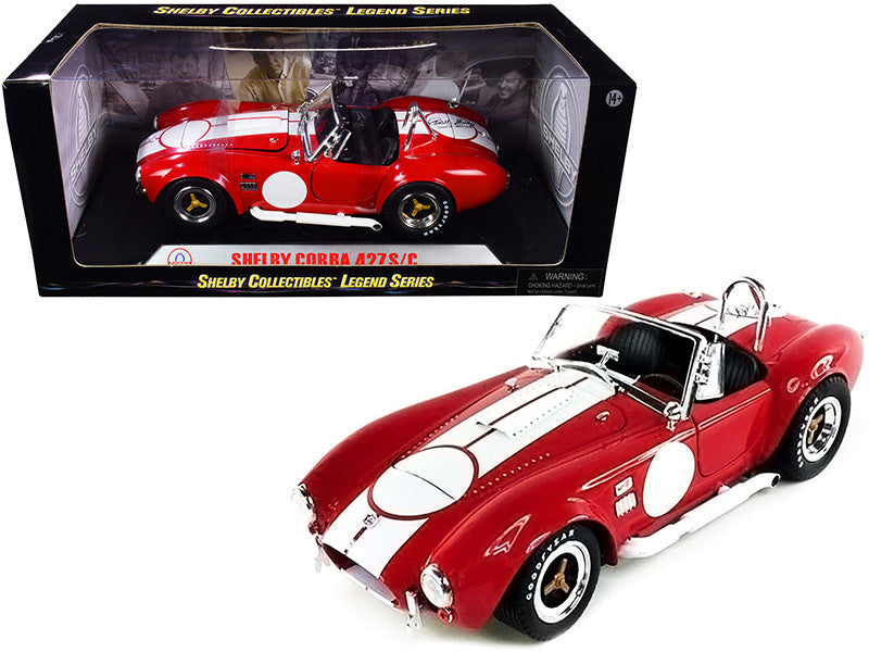 1965 Shelby Cobra 427 S/C Red with White Stripes with Printed Carroll Shelby's Signature on the Trunk 1/18 Diecast Model Car by Shelby Collectibles by Shelby Collectibles