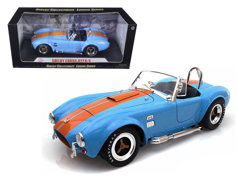 1965 Shelby Cobra 427 S/C Blue With Orange Stripes 1/18 Diecast Model Car by Shelby Collectibles by Shelby Collectibles