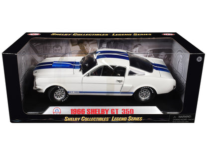 1966 Ford Mustang Shelby GT350 White with Blue Stripes 1/18 Diecast Model Car by Shelby Collectibles by Shelby Collectibles