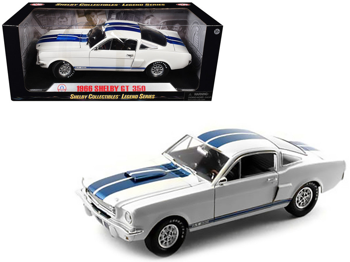 1966 Ford Mustang Shelby GT350 White with Blue Stripes 1/18 Diecast Model Car by Shelby Collectibles by Shelby Collectibles