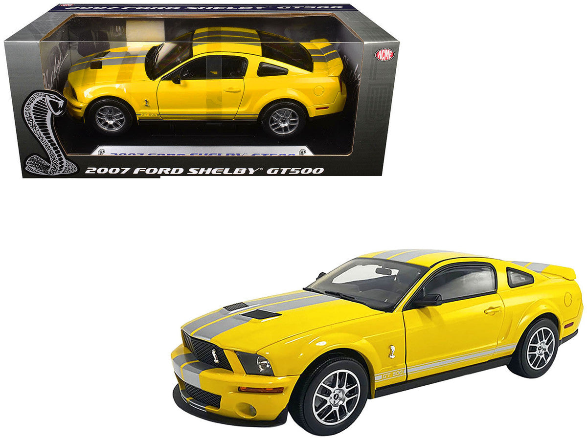 2007 Ford Shelby GT500 Yellow with Silver Stripes "Shelby Collectibles" Series 1/18 Diecast Model Car by ACME by Acme