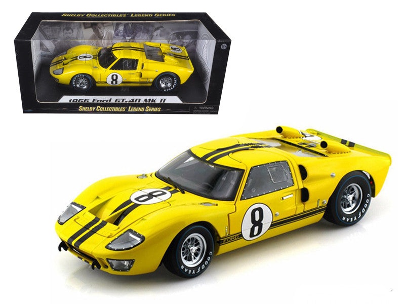 1966 Ford GT-40 MK II #8 Yellow with Black Stripes 1/18 Diecast Model Car by Shelby Collectibles by Shelby Collectibles