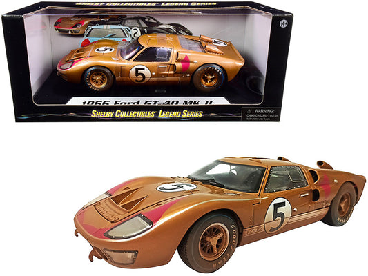 1966 Ford GT-40 MK II #5 Gold After Race (Dirty Version) 1/18 Diecast Model Car by Shelby Collectibles by Shelby Collectibles