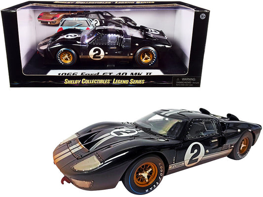 1966 Ford GT-40 MK II #2 Black with Silver Stripes After Race (Dirty Version) 1/18 Diecast Model Car by Shelby Collectibles by Shelby Collectibles