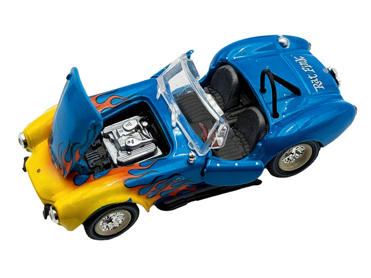 Shelby Cobra Super Snake Blue Metallic with Flames and Custom "Rat Fink" Hauler Blue Metallic with Flames and Graphics 1/64 Diecast Model Cars by ACME by Acme