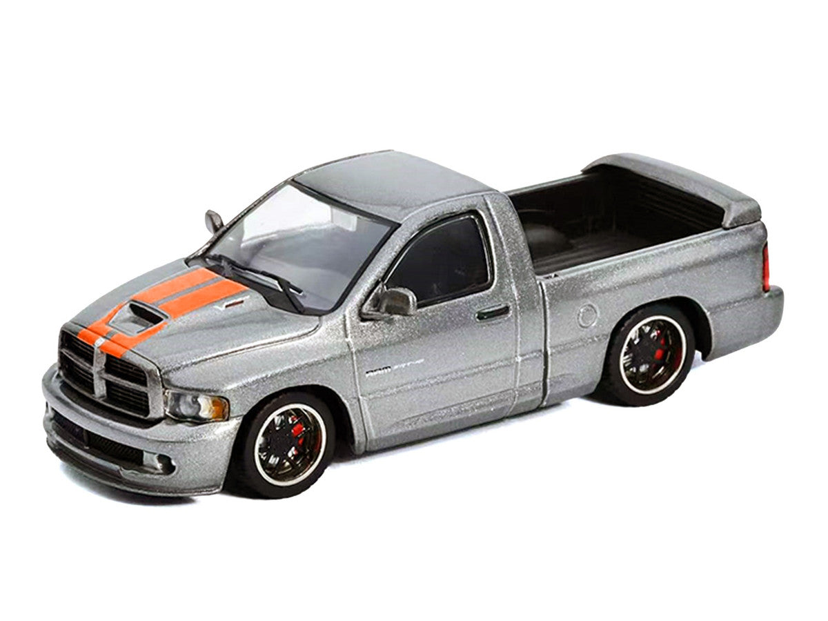 2003 Dodge Ram SRT-10 Pickup Truck Gray Metallic with Orange Stripes 1/64 Diecast Model Car by Shoom64 Models-0