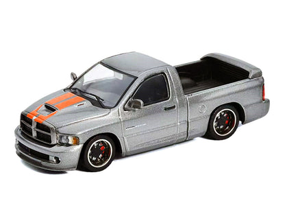 2003 Dodge Ram SRT-10 Pickup Truck Gray Metallic with Orange Stripes 1/64 Diecast Model Car by Shoom64 Models-0