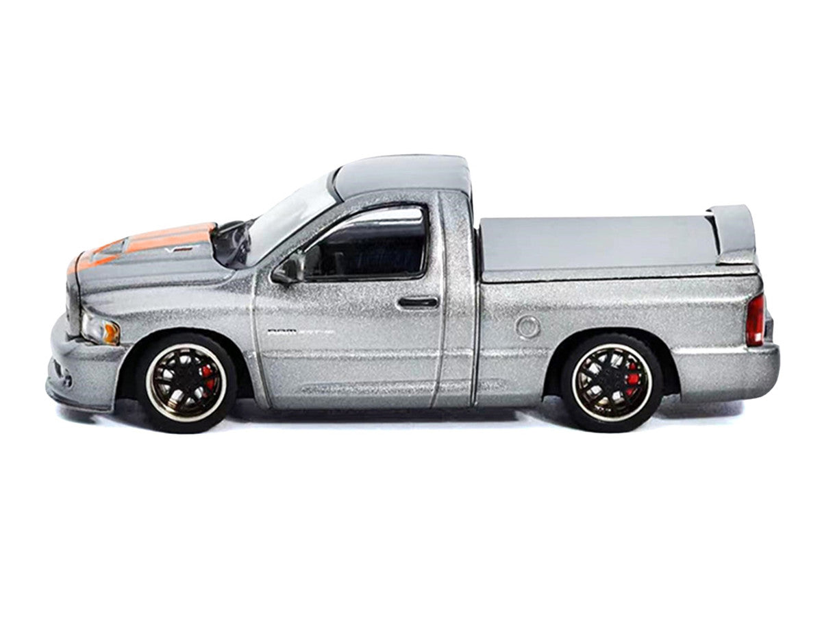 2003 Dodge Ram SRT-10 Pickup Truck Gray Metallic with Orange Stripes 1/64 Diecast Model Car by Shoom64 Models-2