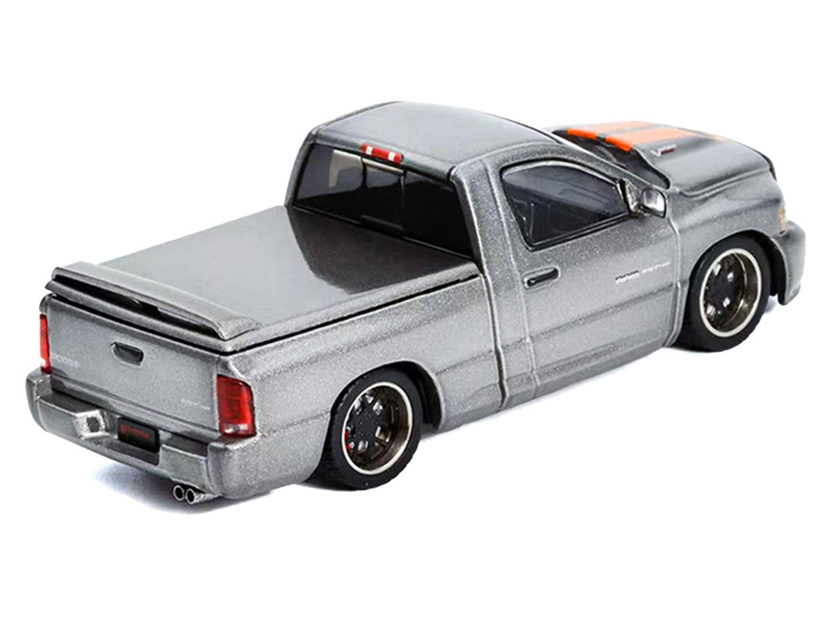 2003 Dodge Ram SRT-10 Pickup Truck Gray Metallic with Orange Stripes 1/64 Diecast Model Car by Shoom64 Models-3